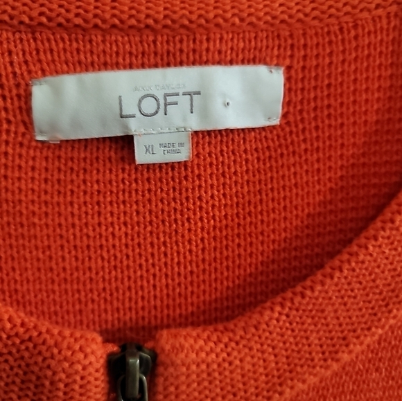 Loft Orange Patch Pockets Zip Front Cardigan XL Cotton - Picture 2 of 4